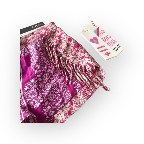 new Gypsy05 ꧁ Mixed Print Voile Fringe Shorts ꧂ Fuchsia Pink ꧂ Large ꧂ Festival - Picture 9 of 16